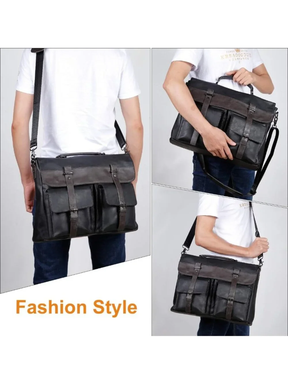 Vintage Leather Messenger Bag for Men, 15.6